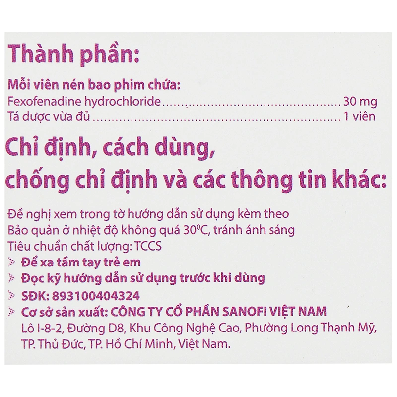 Telfast Kids 30mg trị viêm mũi dị ứng, mày đay cho bé (1 vỉ x 10 viên) - 8